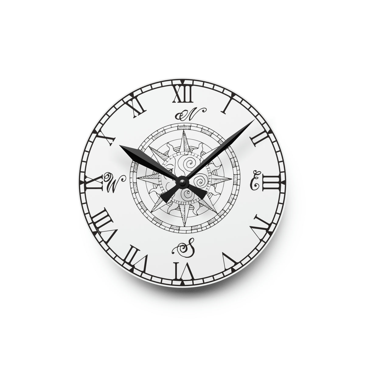 Compass Dial Gallery Wall Black Framed Compass Wall Clock with White Dial Accents display picture 1