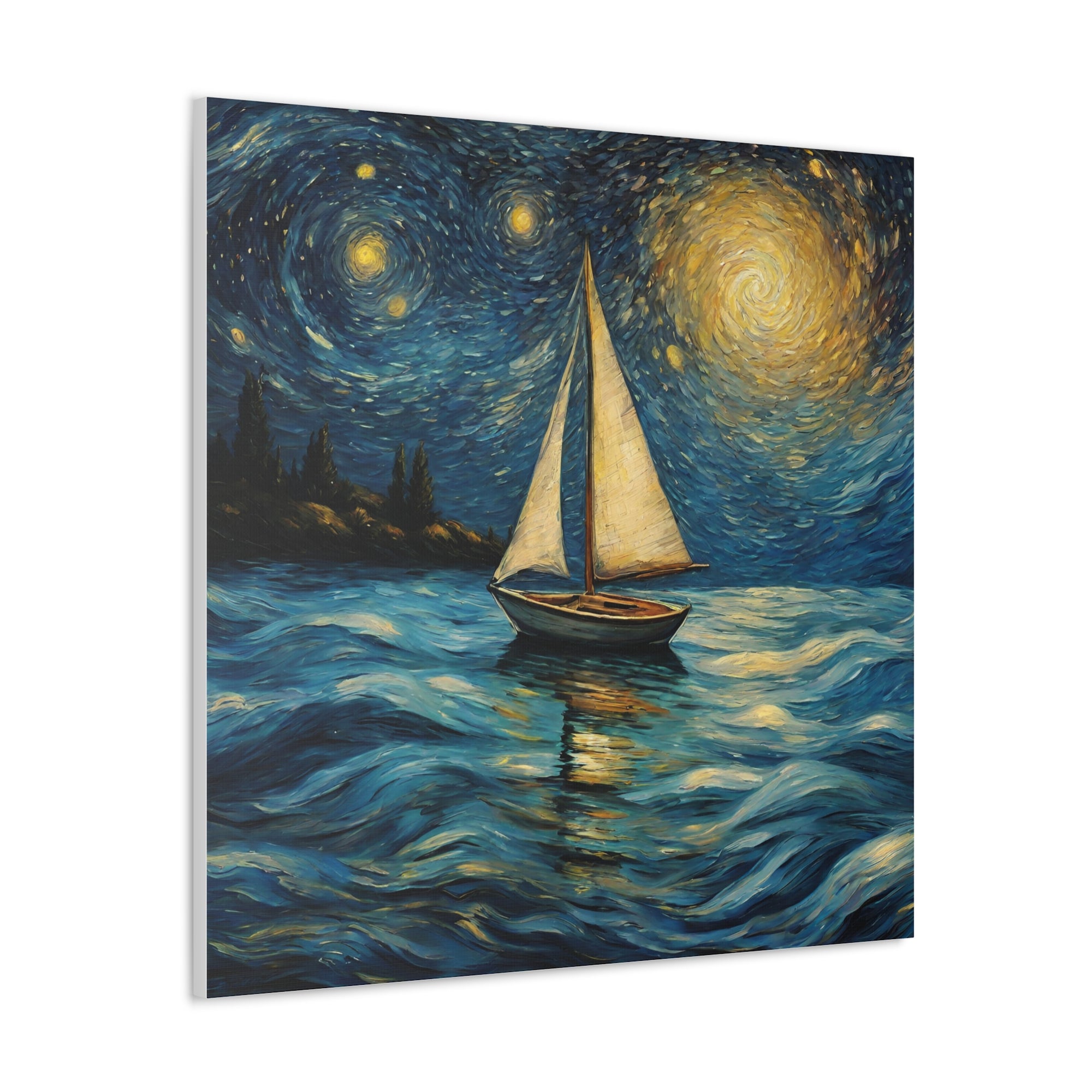 Canvas Gallery print Starry Night Sailboat (Not by Vincent Van Gogh)