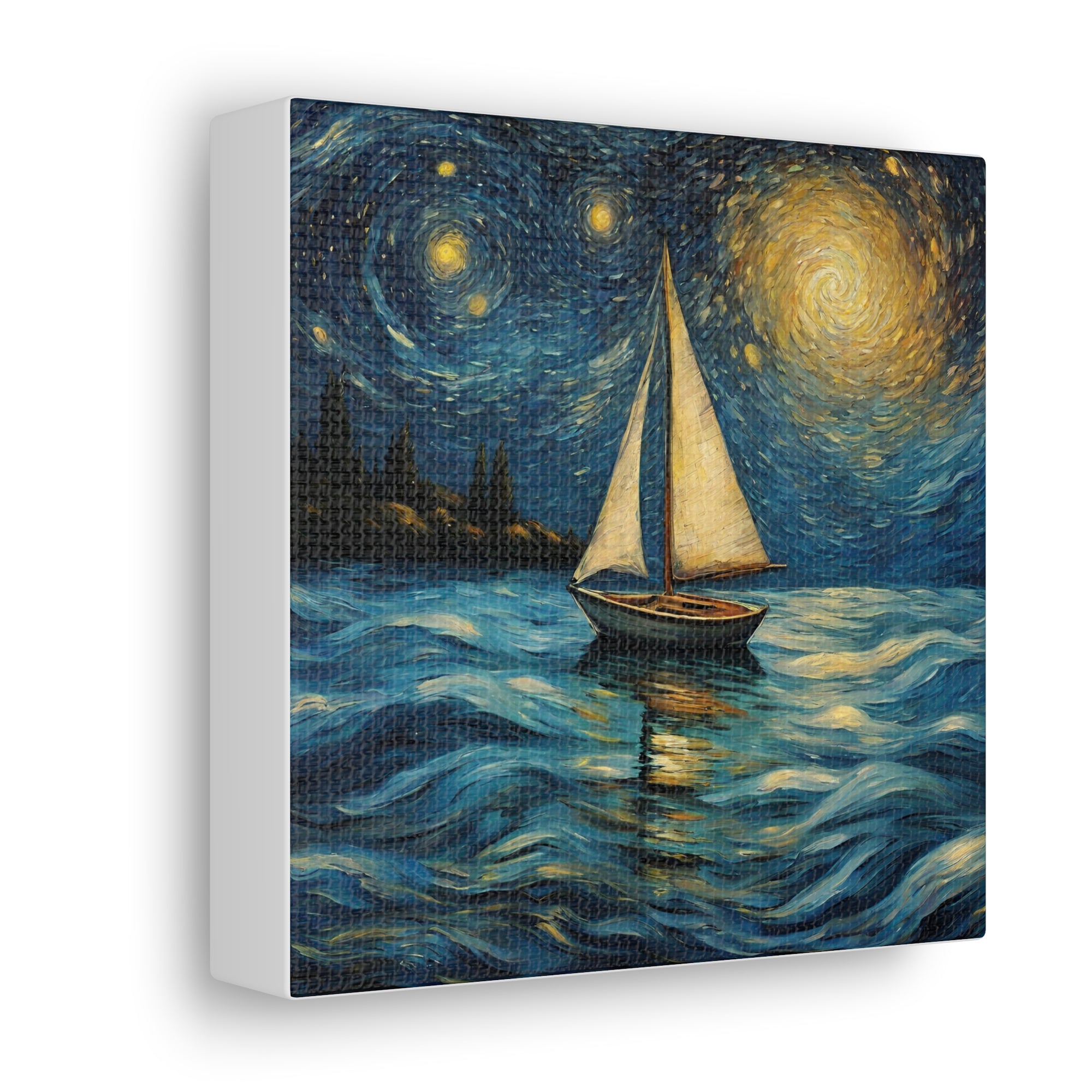 Canvas Gallery print Starry Night Sailboat (Not by Vincent Van Gogh)