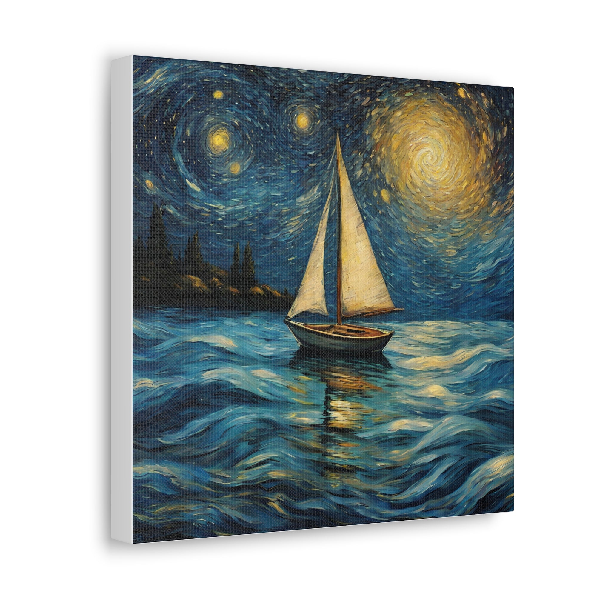 Canvas Gallery print Starry Night Sailboat (Not by Vincent Van Gogh)