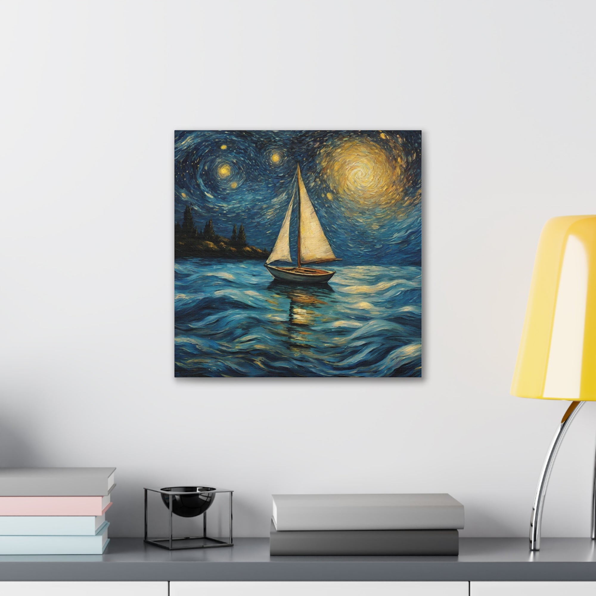 Canvas Gallery print Starry Night Sailboat (Not by Vincent Van Gogh)