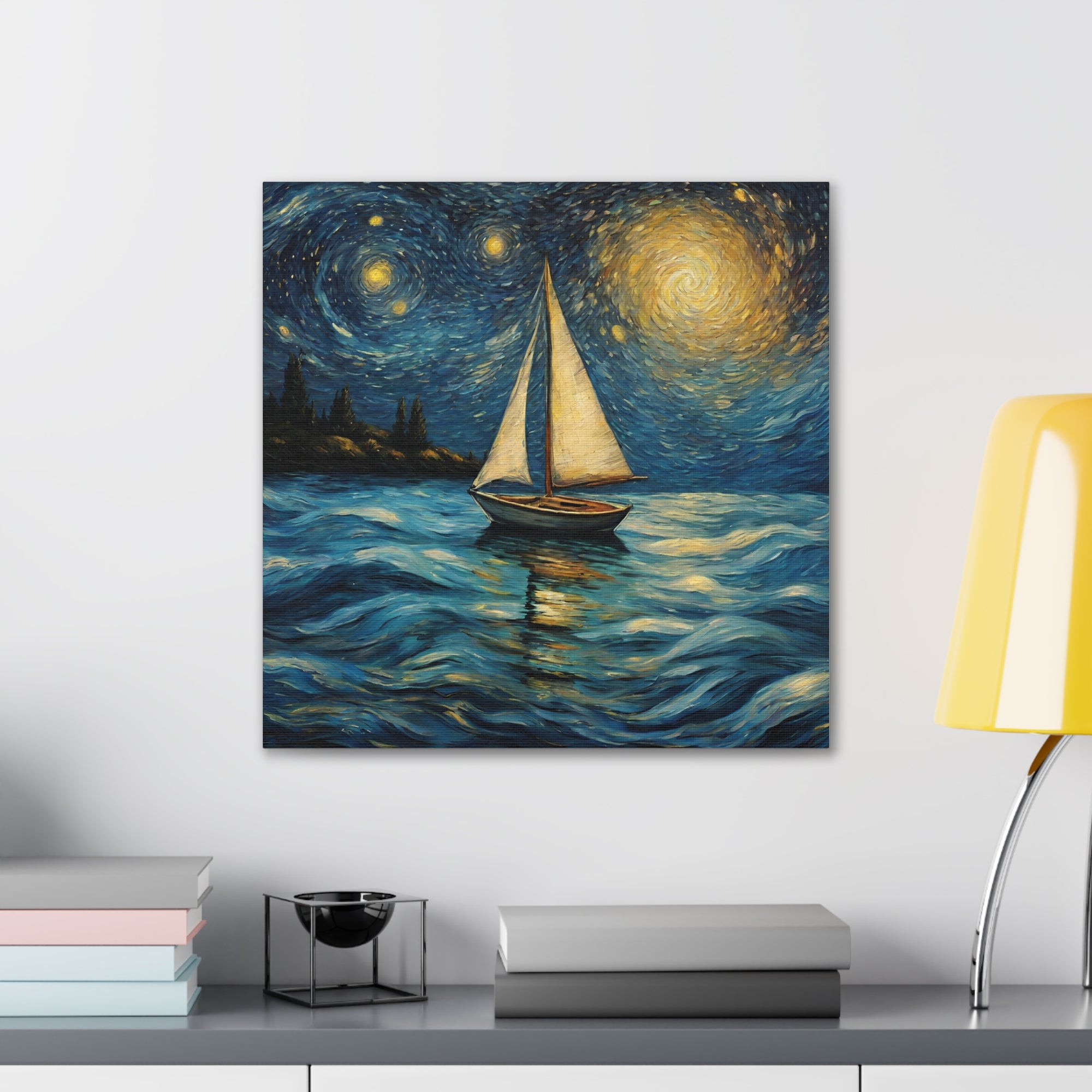 Canvas Gallery print Starry Night Sailboat (Not by Vincent Van Gogh)