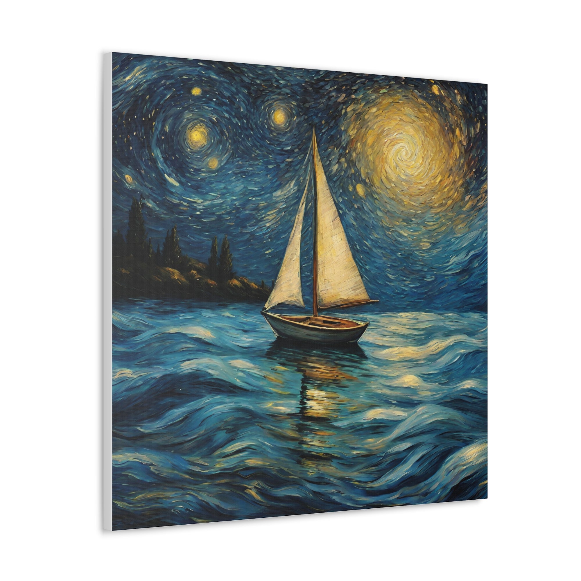 Canvas Gallery print Starry Night Sailboat (Not by Vincent Van Gogh)