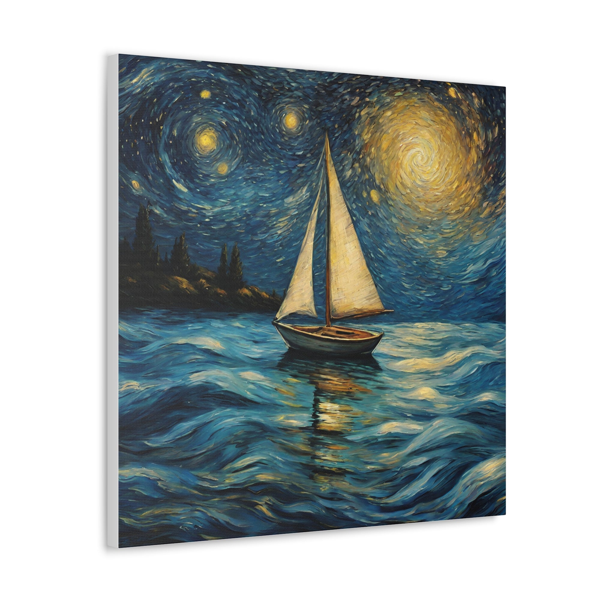 Canvas Gallery print Starry Night Sailboat (Not by Vincent Van Gogh)