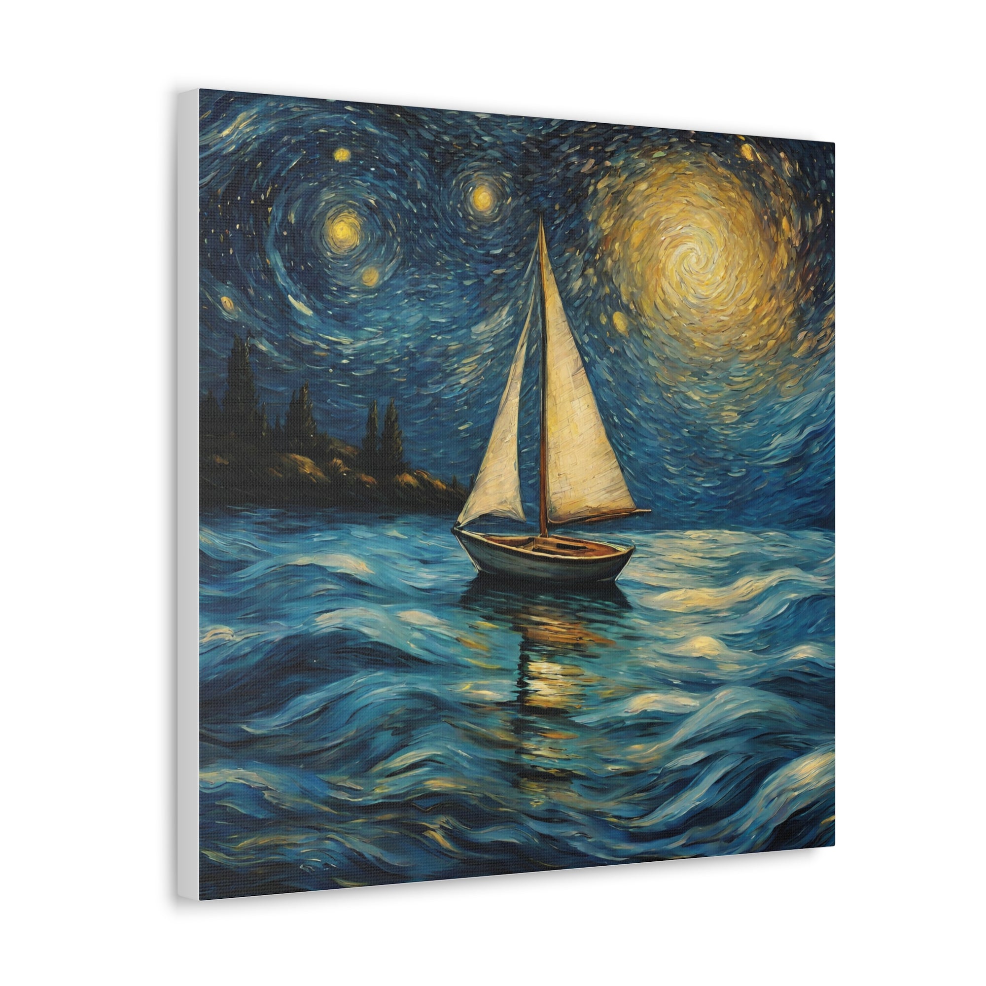 Canvas Gallery print Starry Night Sailboat (Not by Vincent Van Gogh)