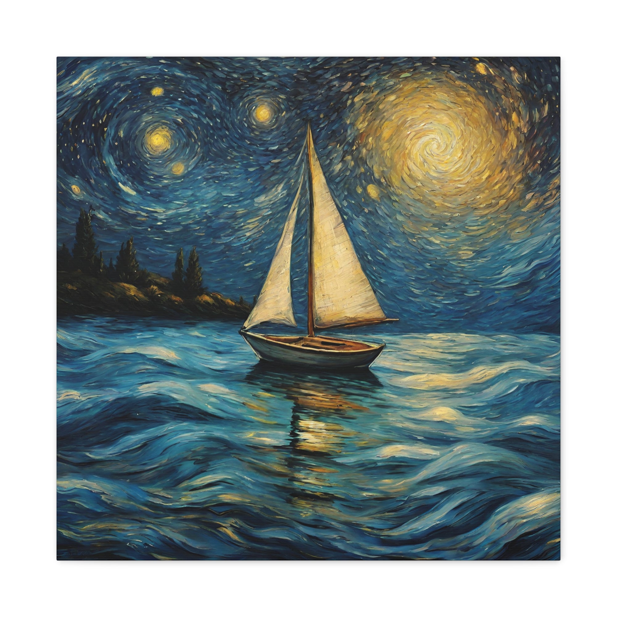 Canvas Gallery print Starry Night Sailboat (Not by Vincent Van Gogh)