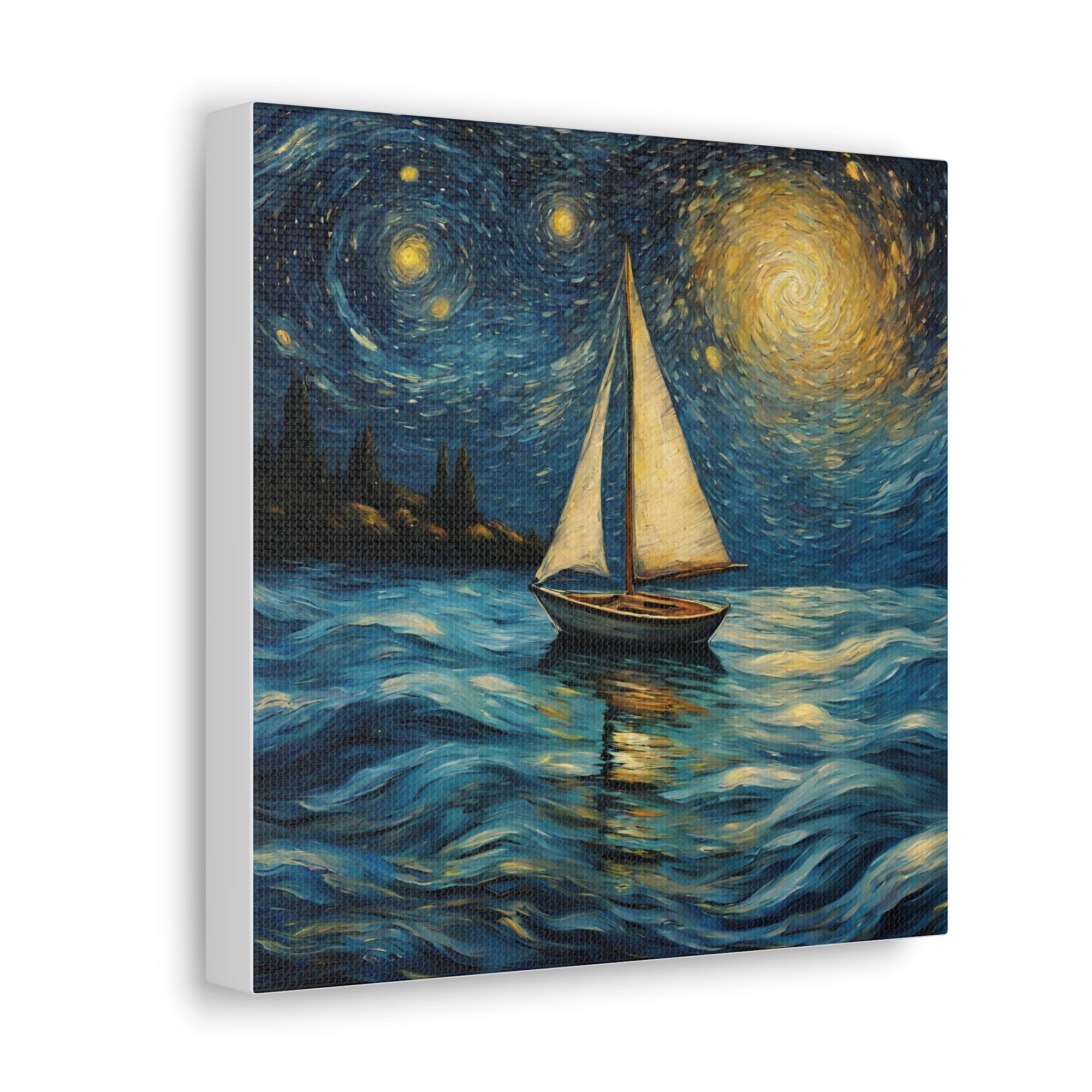 Canvas Gallery print Starry Night Sailboat (Not by Vincent Van Gogh)