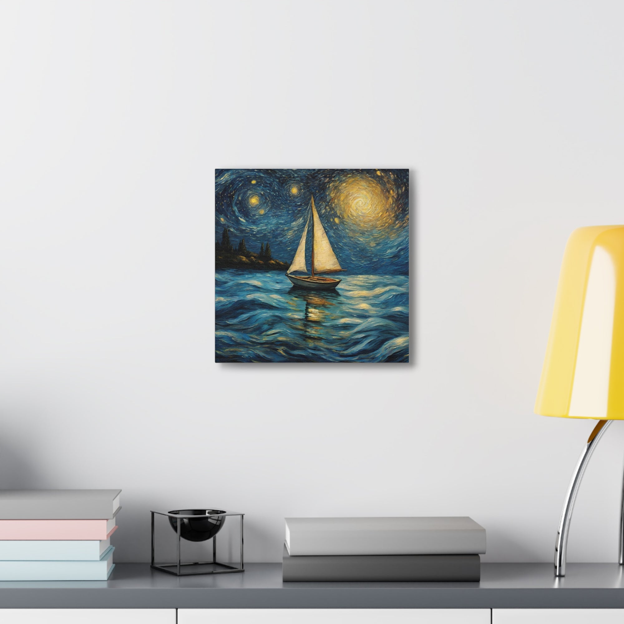 Canvas Gallery print Starry Night Sailboat (Not by Vincent Van Gogh)