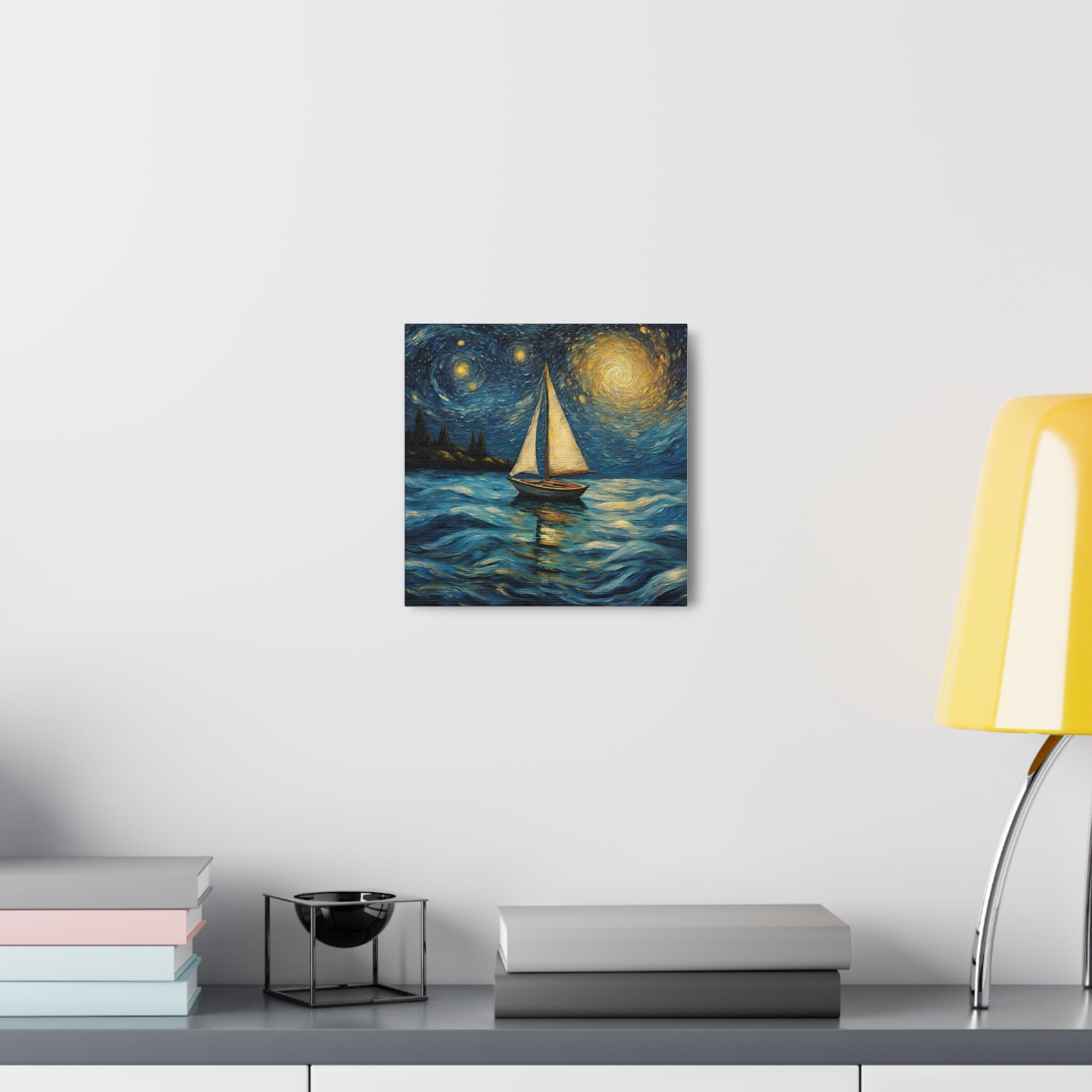 Canvas Gallery print Starry Night Sailboat (Not by Vincent Van Gogh)